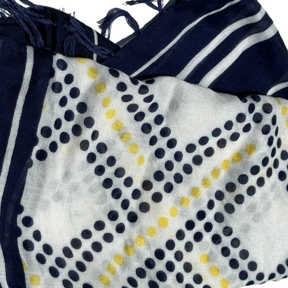 Navy White Stripe Yellow Polka Dot Fringe Scarf - Picture 2 of 5